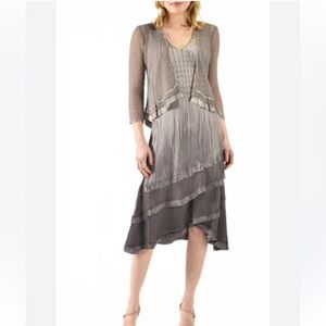 NWT KOMAROV Elegant Oyster Smoke Ombre Dress With Jacket Large L